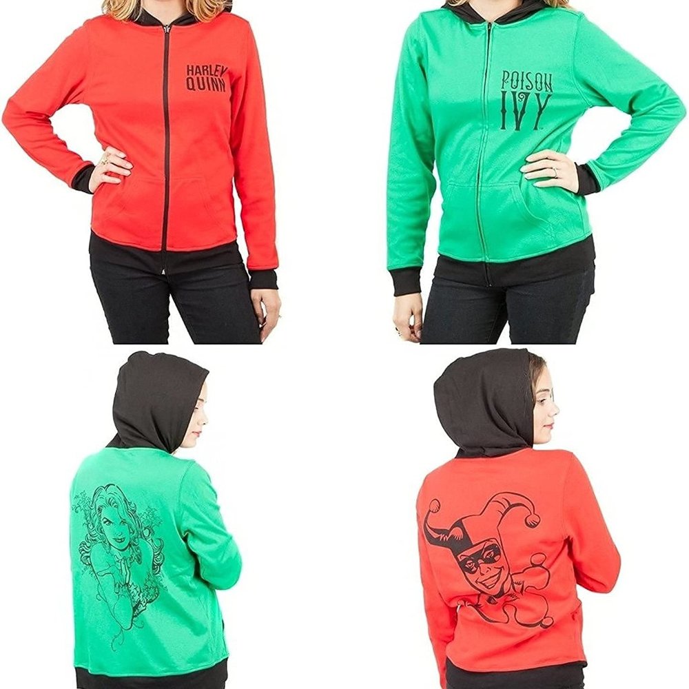Harley Quinn/Poison Ivy Reversible Zip Up Sweater - junior M